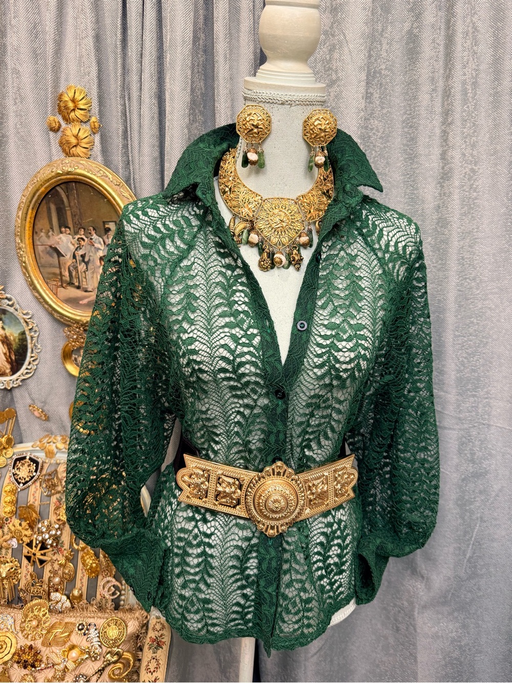 Custom Made Jose Barrera/ Miriam Haskell Elegant Gold and Green Jewelry Set